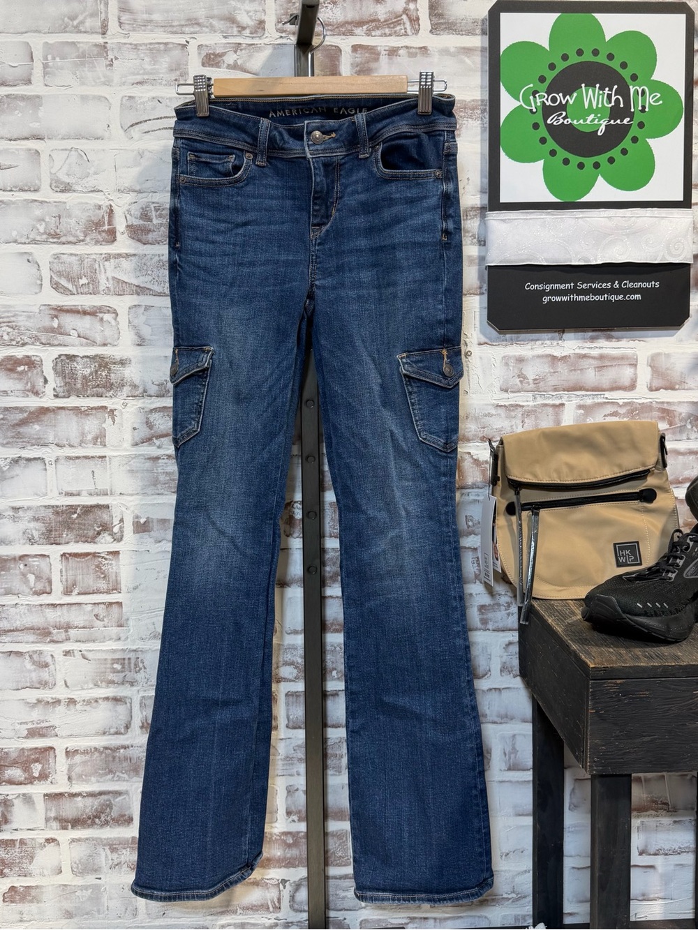 American Eagle Outfitters Dark Blue Cargo boot Jeans - Women's